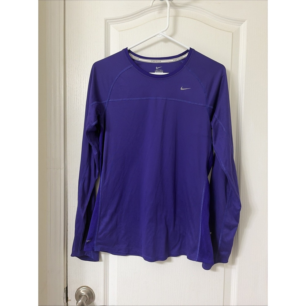 Nike Womens Shirt Large Running Dri Fit Activewear Long Sleeve Purple